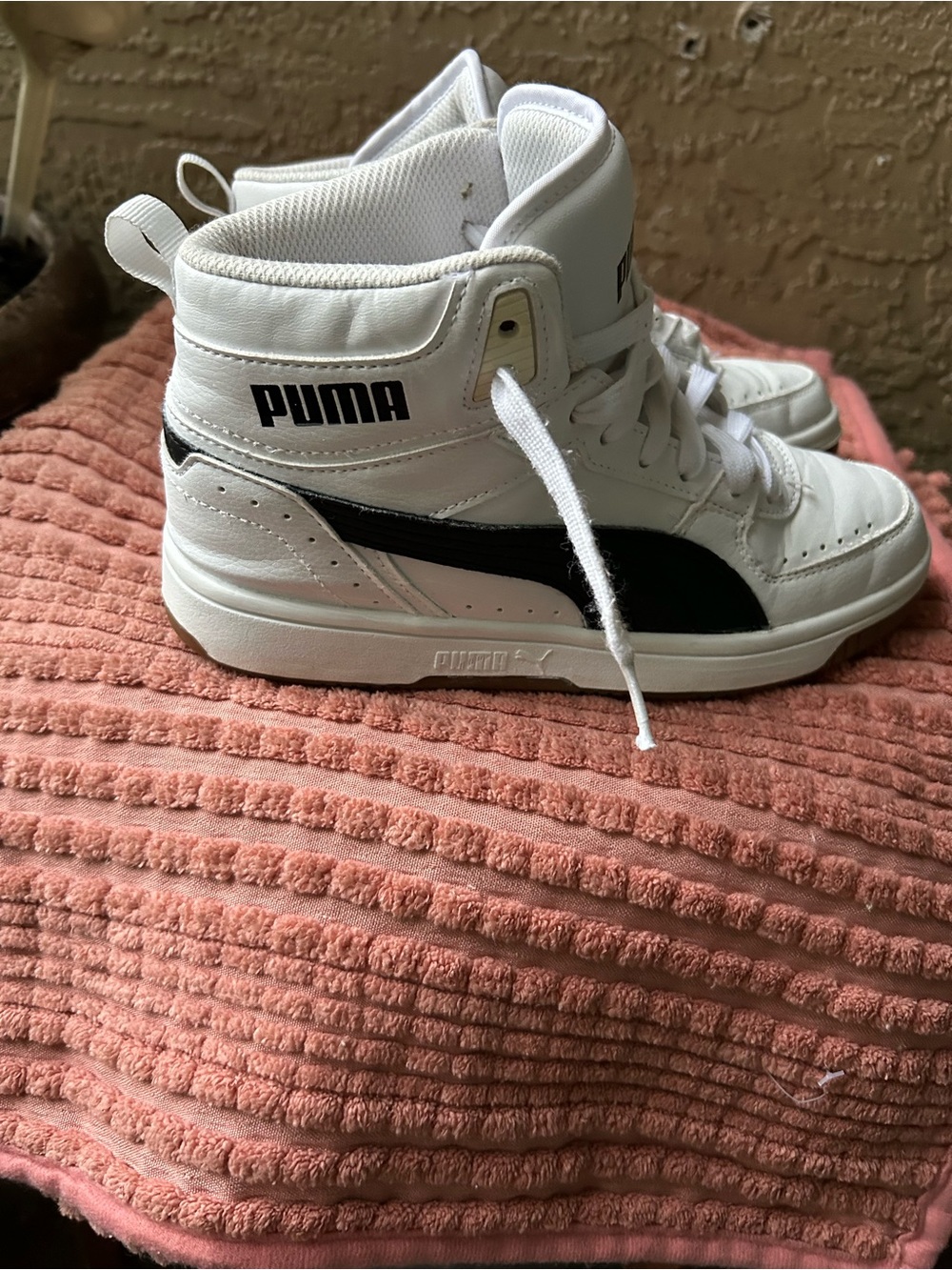 Puma Kids White High-Top Sneakers with Black Formstripe
